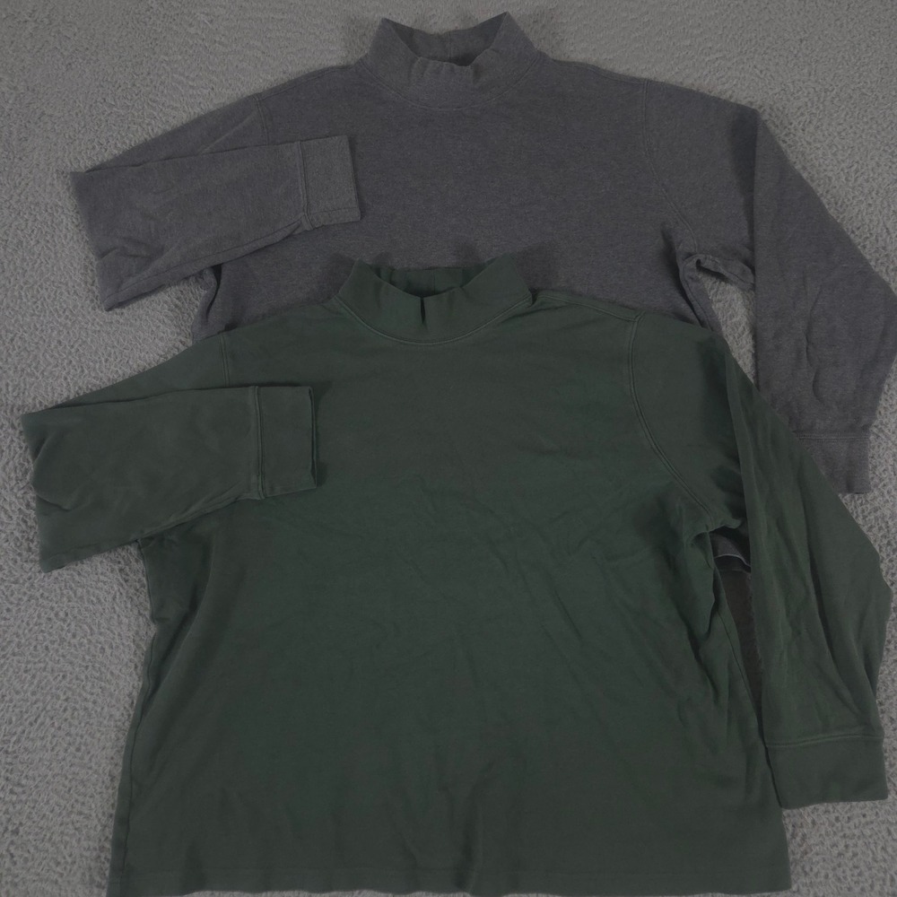 LOT OF 2 Lands End Top Women 1X Multi Mock Turtleneck Relaxed Cotton Long Sleeve